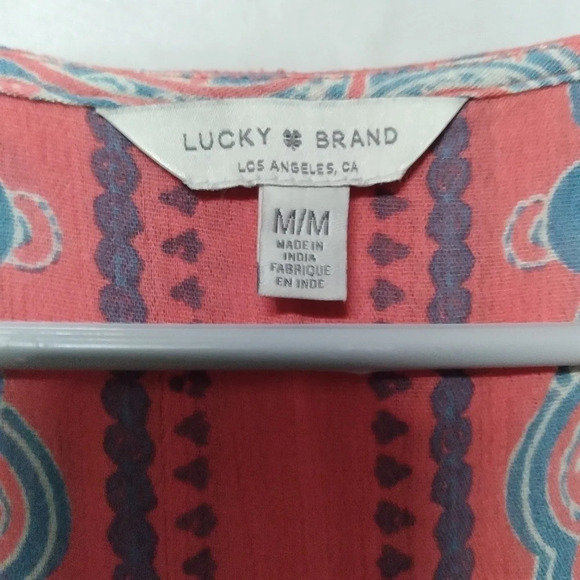 Lucky Brand Midi Dress Coral Blue Border Print Felice Boho Medium - Picture 3 of 16